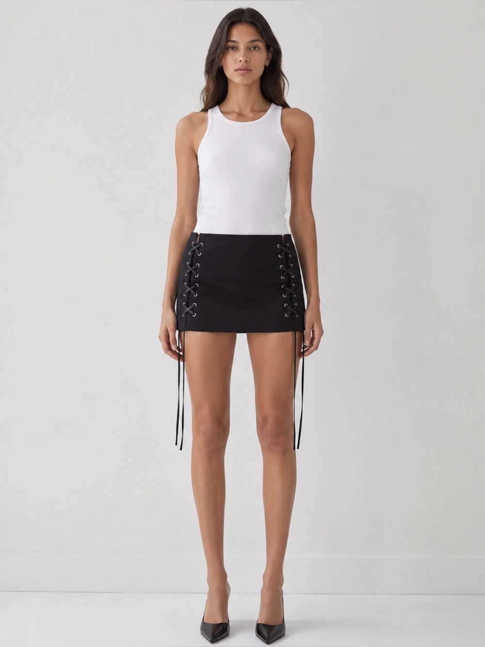 Helmut Lang Black Corset Lace-Up micro Mini Skirt Size 0 Founder Relaunch New